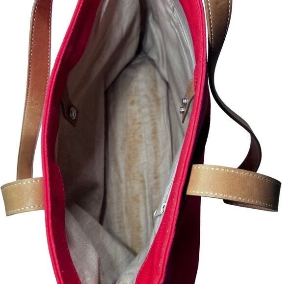 Fossil Coated Canvas Small Tote Bag Hand Bag Purse Pockets Orange Leather Straps - Picture 9 of 13